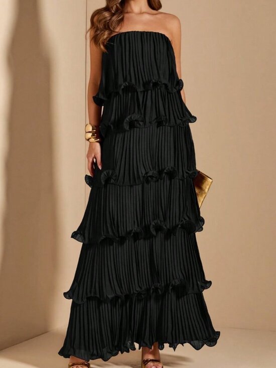 Dresses & Skirts - Black Elegant Women's Strapless Tiered Cake Dress